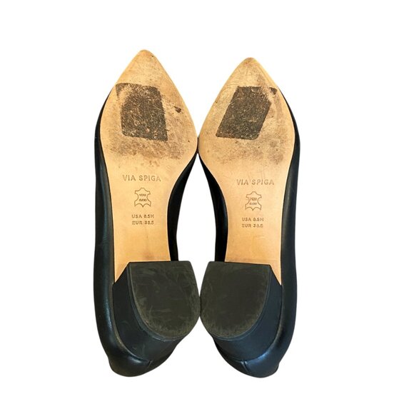 Via Spiga Guervie Black Leather Block Heel Pointed Toe Pumps Shoes Sz 8.5 #177H - Picture 8 of 9